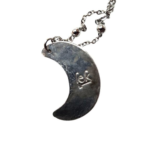 Celestial necklace Silver tone crescent Moon Natural Stone Accent By Lek - Picture 4 of 6